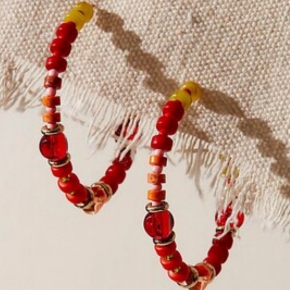 FREE PEOPLE Panama Beaded Hoops (warm colors)